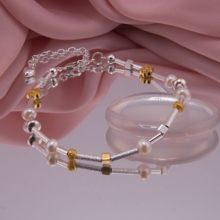 Armband Bicolor, Silber, Vergoldung, Perlen